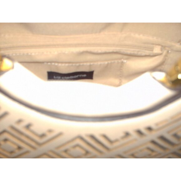 Liz Claiborne Beige Purse & Strap Silver Design Window Pane w/Gold Tone Handle - Picture 10 of 10